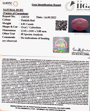 4.81 Carat Natural Mozambiqe Ruby with Govt. Lab Certificate-12210
